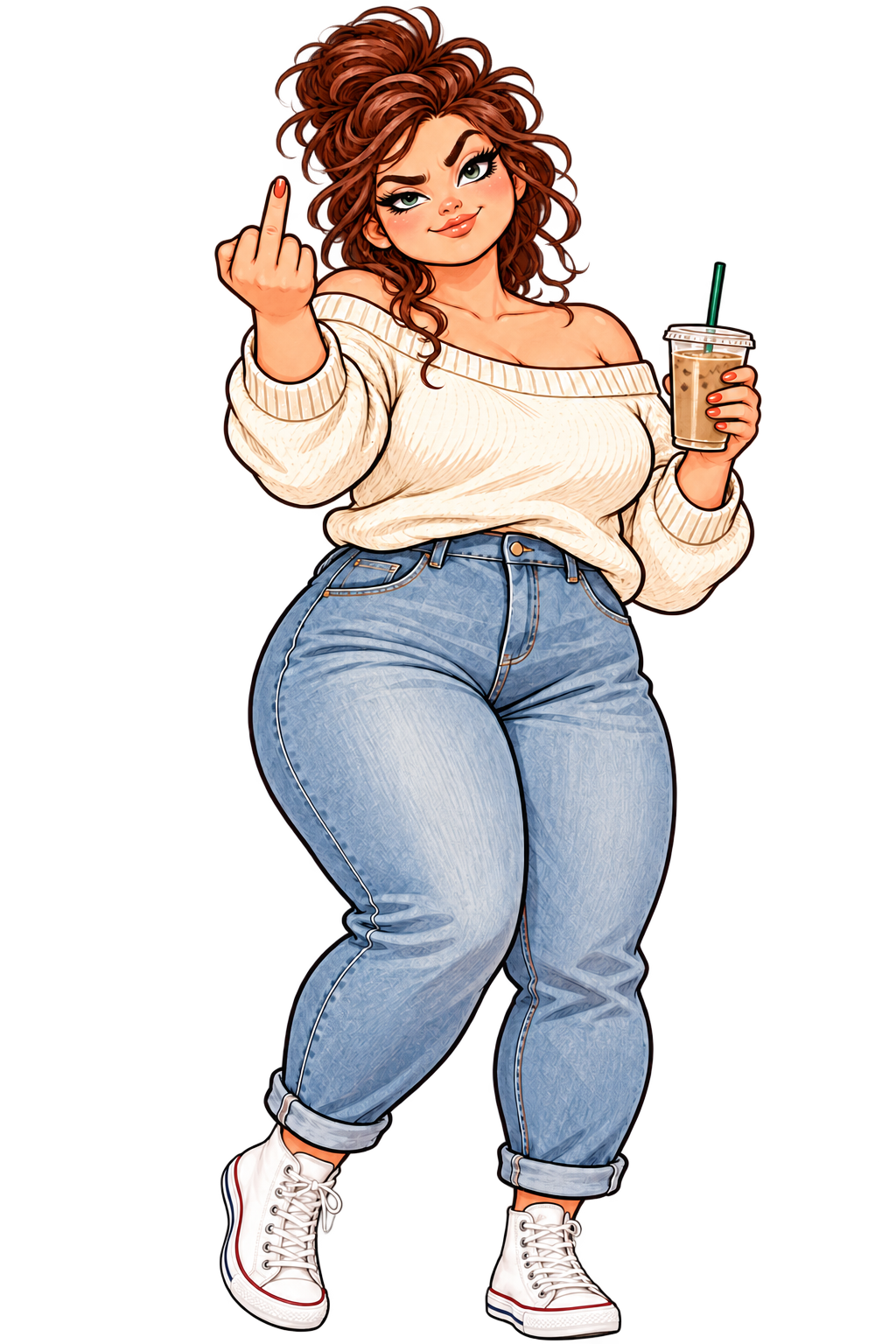 The Hey Life WTF character with her signature rebellious gesture
