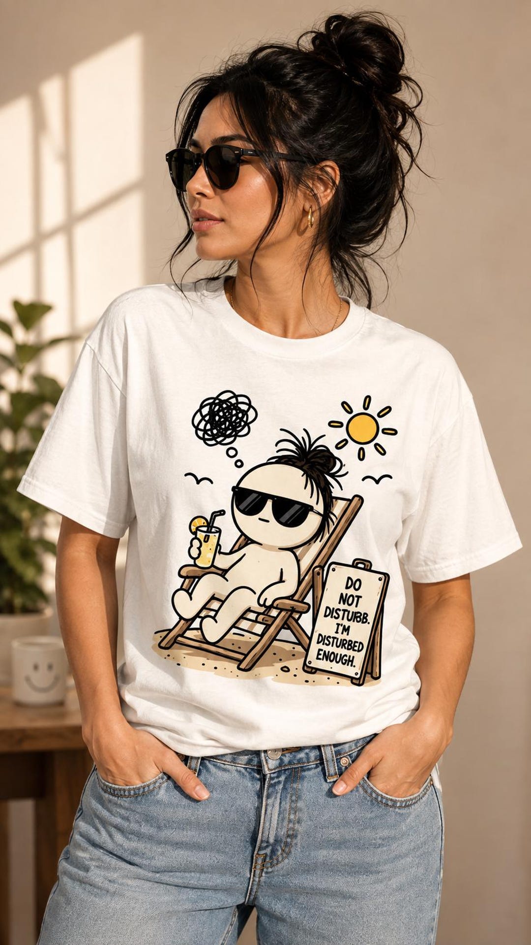 White Do Not Disturb I’m Disturbed Enough graphic tee on a model